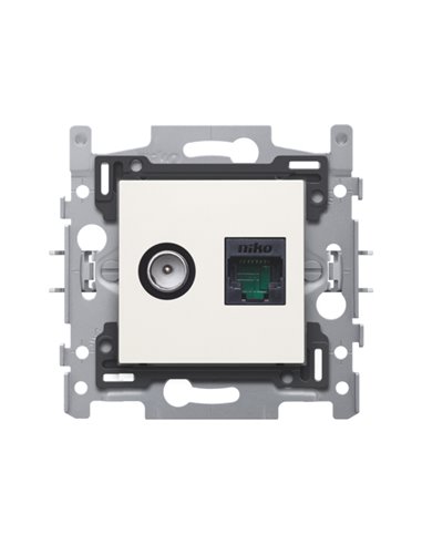 Niko Combinatie coax met RJ45-aansluiting UTP Cat. 6, klaar voor PoE++, met klauwbevestiging en afwerkingsset white - 101-66258