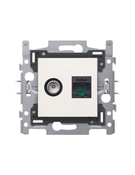 Niko Combinatie coax met RJ45-aansluiting UTP Cat. 6, klaar voor PoE++, met klauwbevestiging en afwerkingsset white - 101-66258