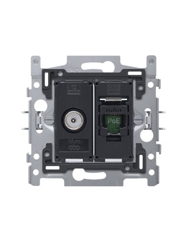 Niko Combinatie coax met RJ45-aansluiting UTP Cat.6A, klaar voor PoE++, incl. sokkel 60 x 71 mm met klauwbevestiging - 170-66358