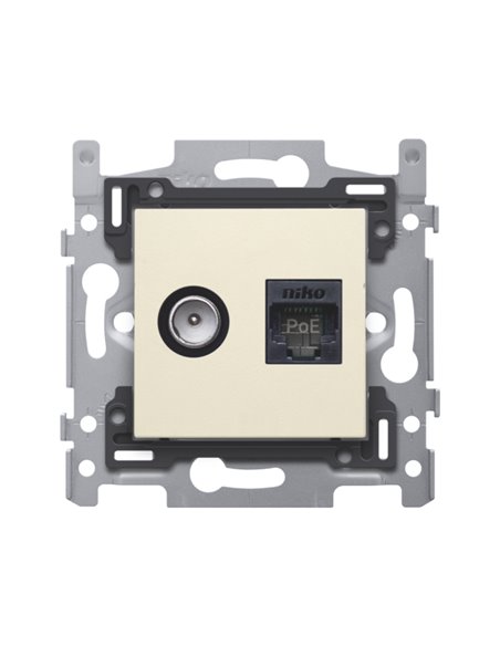 Niko Combinatie coax met RJ45-aansluiting UTP Cat. 6A, klaar voor PoE++, met klauwbevestiging en afwerkingsset cream - 100-66358
