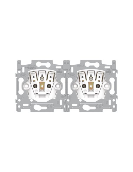 Niko dubbel stopcontact horizontaal met penaarde en beschermingsafsluiters, inbouwdiepte 28,5 mm, insteekklemmen - 170-38715