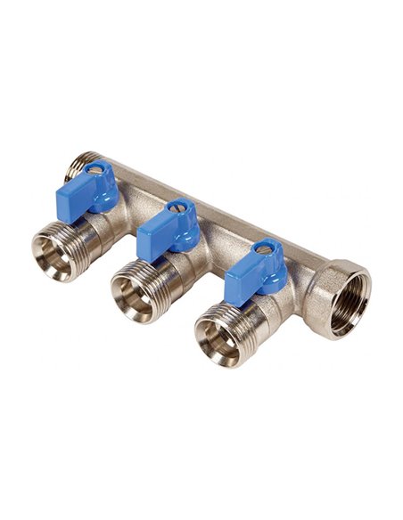 Henco collecteur en laiton 3/4" avec vanne à sphère bleu + 3 x 3/4" EK connexion - VB050503-BLAUW