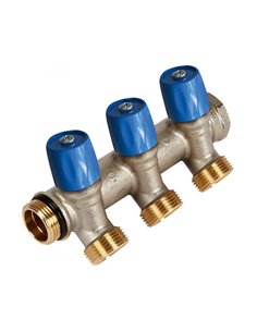 Henco verdeler 3/4" avec vannes rouges + 2 x 3/4" EK + joint torique étanchéité + alignement - VBS050502-BL