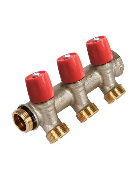 Henco verdeler 3/4" met rode kranen + 4 x 3/4" EK + O-ring aansluiting + uitlijning - VBS050504-RO