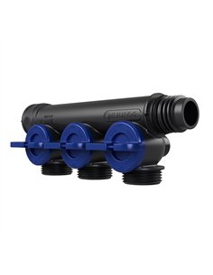 Henco Pro-Flow synthetische verdeler 3 x 3/4" euroconus met kraantjes blauw - VKEK-V-3P-BLUE