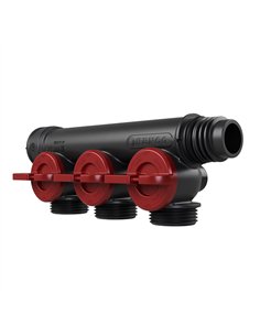 Henco Pro-Flow synthetische verdeler 3 x 3/4" euroconus met kraantjes rood - VKEK-V-3P-RED