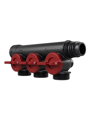 Henco Pro-Flow collecteur synthétique 3 x 3/4" eurocone avec robinets rouge - VKEK-V-3P-RED