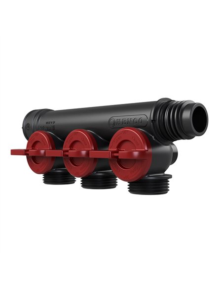 Henco Pro-Flow collecteur synthétique 3 x 3/4" eurocone avec robinets rouge - VKEK-V-3P-RED