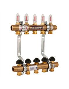 Henco UFH-06-MD 1" - 11 x 3/4" Collecteur en laiton, réglable, avec débitmètres - UFH-060511-MD