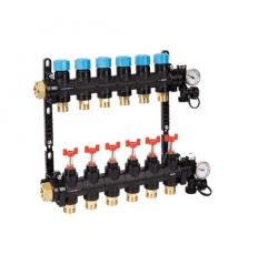 Henco verdelerunit 1" - 8 X 3/4" zwart composiet met debietmeting 
