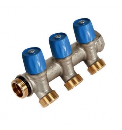Henco verdeler 4/4" 4x3/4"EK  met afsluitkranen blauw